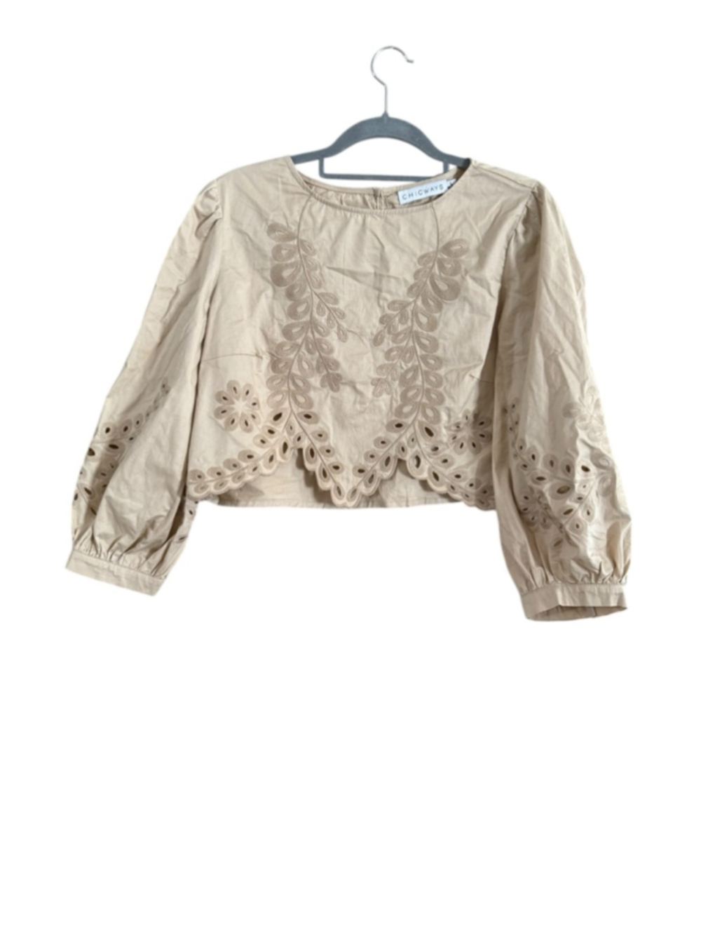 Women's Chicways Beige Embroidered Blouse L - Picture 2 of 9